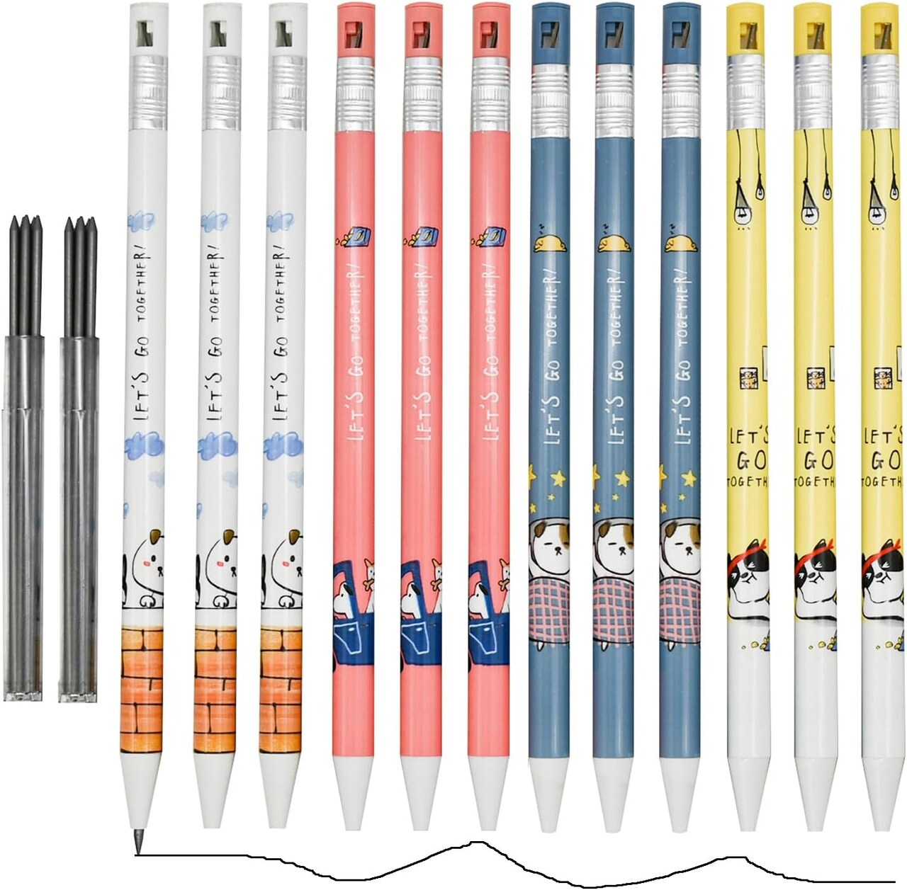 12PCS 2.0mm HB Cute Dog Mechanical Pencils with Sharpener – Drafting Pencils with 10 Replaceable Lead Refills for Art, Drawing, Writing, Sketching, School & Classroom Supplies